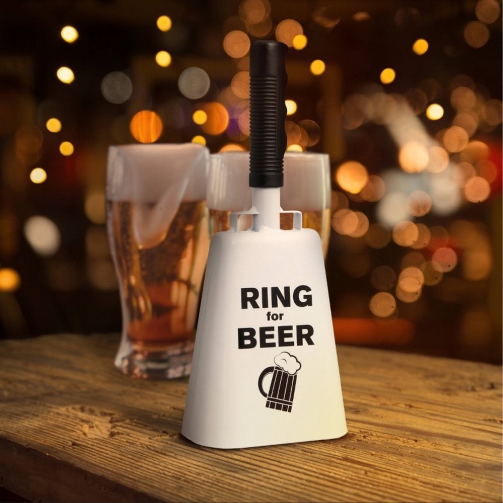 🐮NWT🐮Ring For BEER Cowbell White and Black Gag Gift Tag Attached Father’s Day